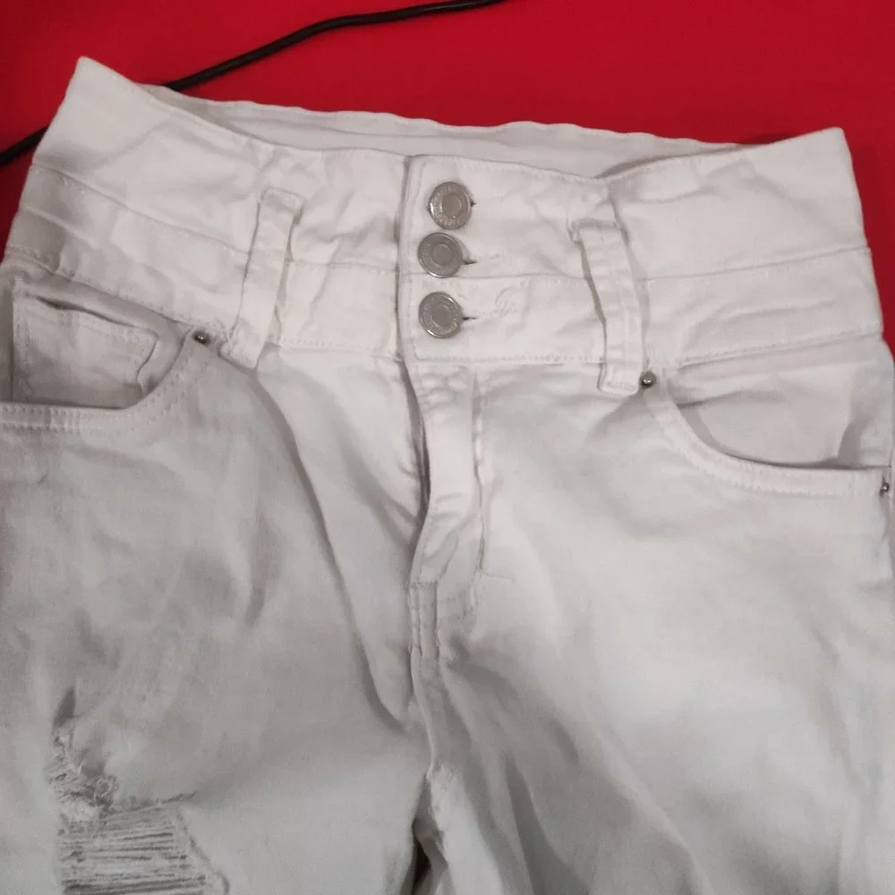 Ibiza white ultra high rise push up, ripped, stretchy women's size 5 - Picture 2 of 9